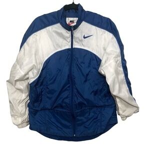 Vintage Nike Womens White & Blue '90's Swoosh Full-Zip Windbreaker Jacket Small